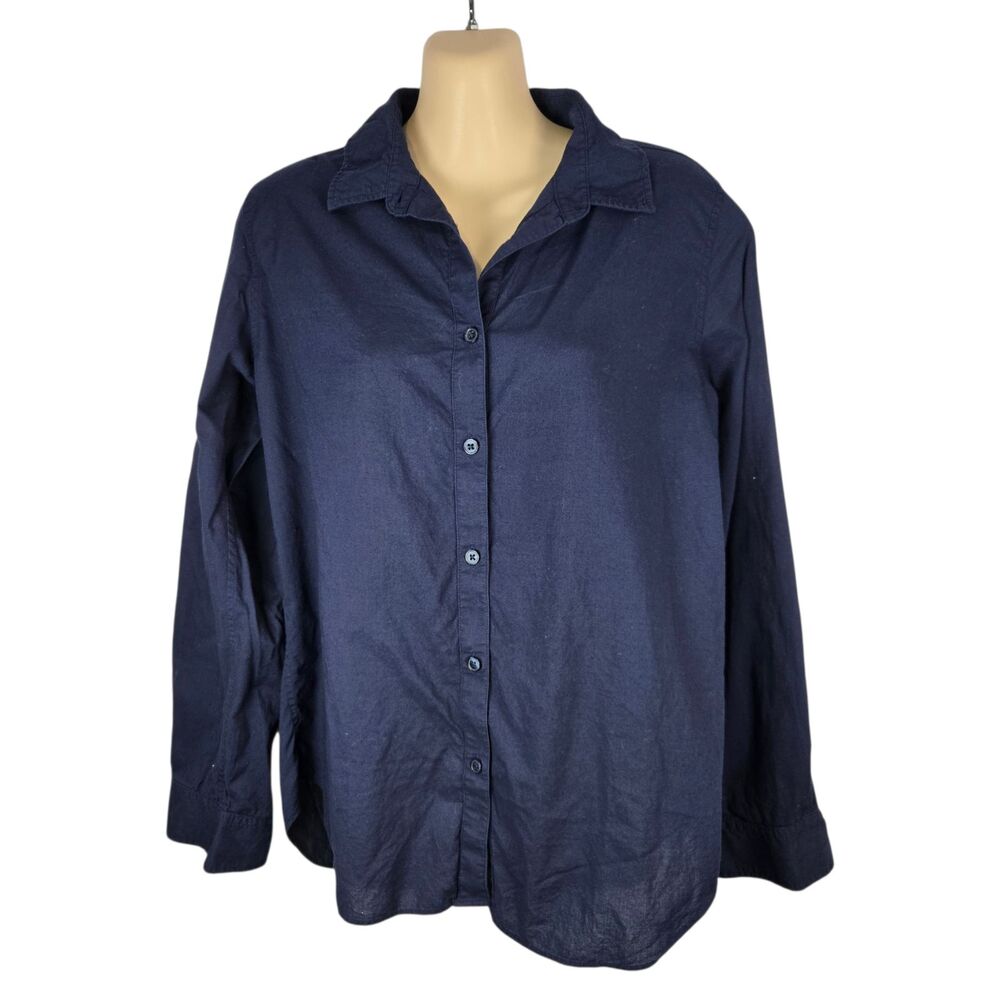 MUJI Navy Blue Cotton Long Sleeve Button Up Shirt Top Size M